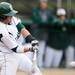 Eastern Michigan senior Matt Hitt connects with the ball against Michigan at Eastern on Wednesday.  Melanie Maxwell I AnnArbor.com